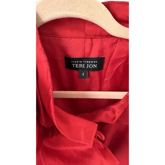 Teri Jon Red Silk Bubble Flower Button Up Mini Dress Cocktail 4 - Picture 2 of 10